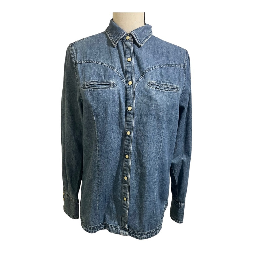 Duluth trading womens snap front pearlized buttons jean shirt. Size small - Picture 3 of 12